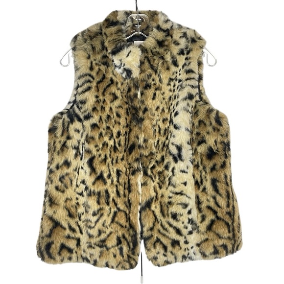 Chico’s Leopard Print Faux Fur Vest Size 1 (M) Animal Print Sleeveless Jacket - Picture 2 of 12